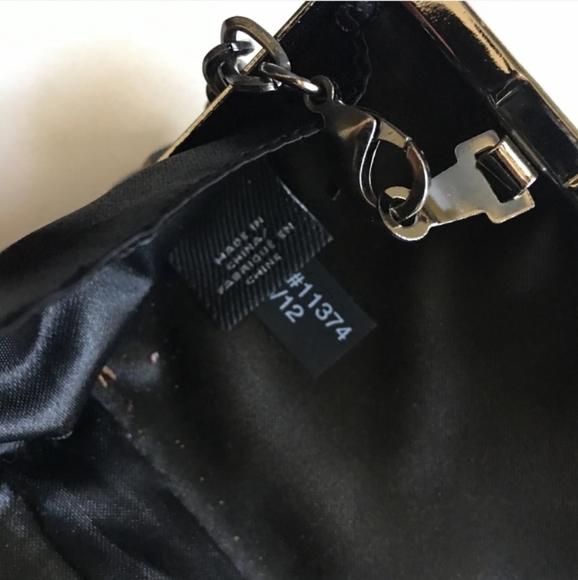 Express Clutch Purse Party Studded Embellished Black Silver Chain Strap Evening - Picture 7 of 9